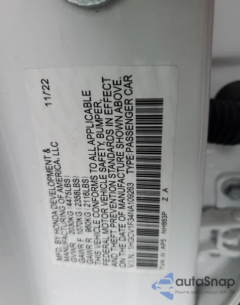 1HGCV1F34NA109263